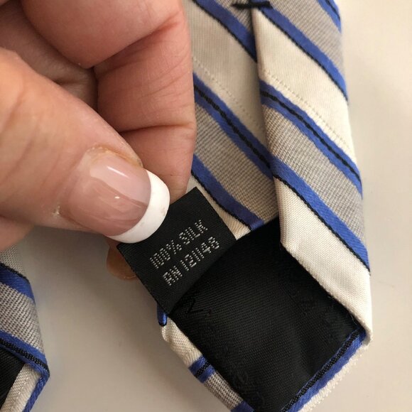 Calvin Klein Silk Tie Blue Gray Striped Mens Necktie Accessory Office Work Gift - Picture 6 of 7